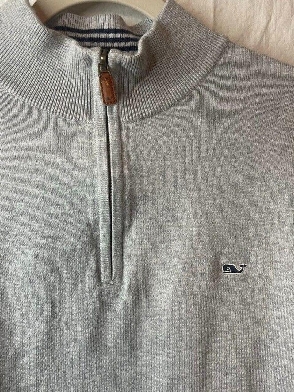 Vineyard Vines Saltwater quarter-zip pullover sweater with a leather zipper pull